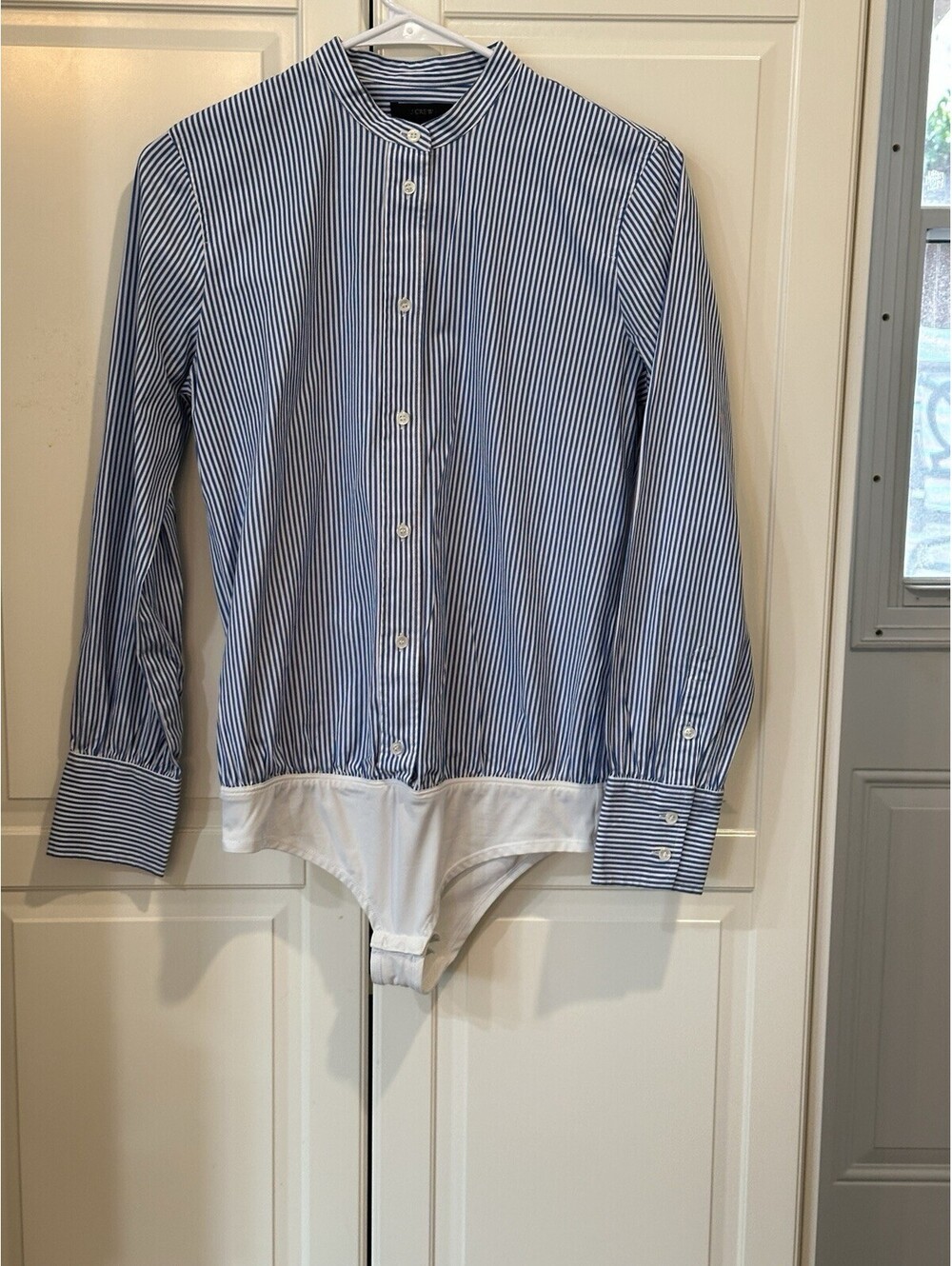 J. Crew Stretch Tailored Perfect Bodysuit Blue and White Stripe Size 6